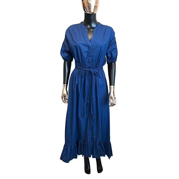 MISA Los Angeles Amarine Blue Ruffle Hem Midi Dress Puff Sleeves NWT MSRP $350 - Picture 4 of 12